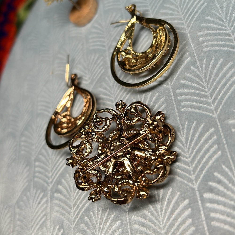 ✨Dazzling brown stone broach and earring set - Picture 6 of 13